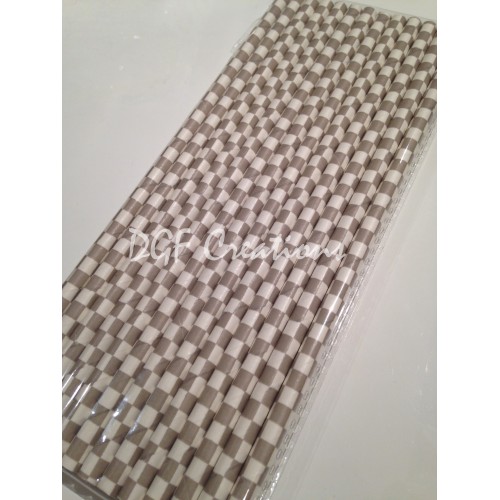 Checkered Grey Pattern  Paper Straw click on image to view different color option